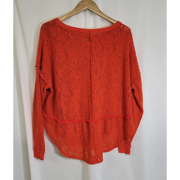 Free People Not Cold in This Bright Orange Knit Lace Oversized Sweater - Picture 4 of 7